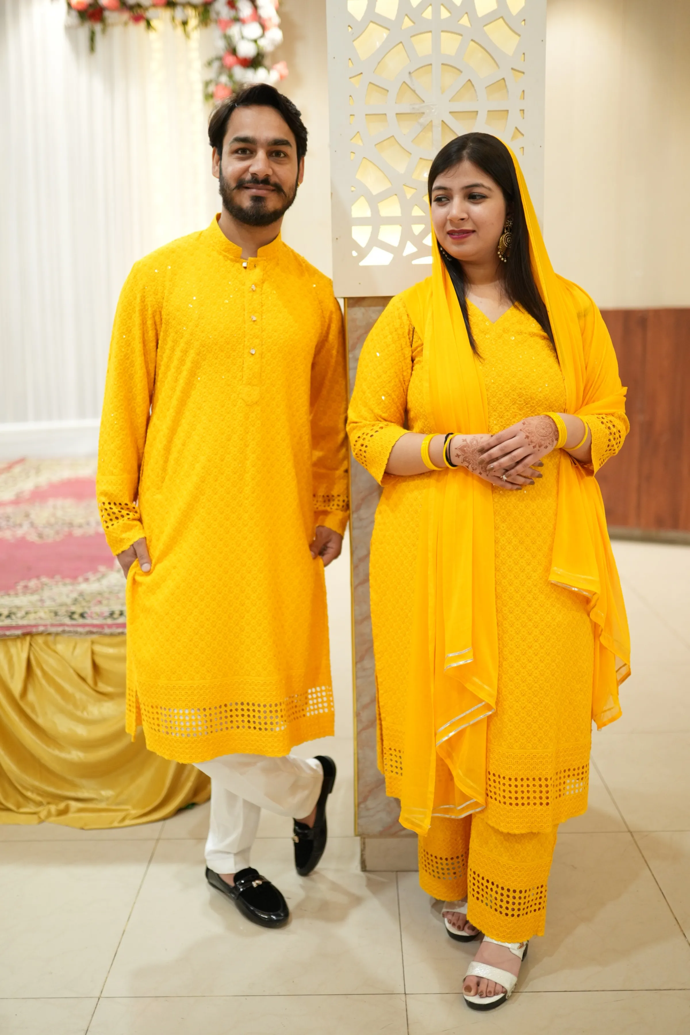 Mustard Gold Sequined Suit Set