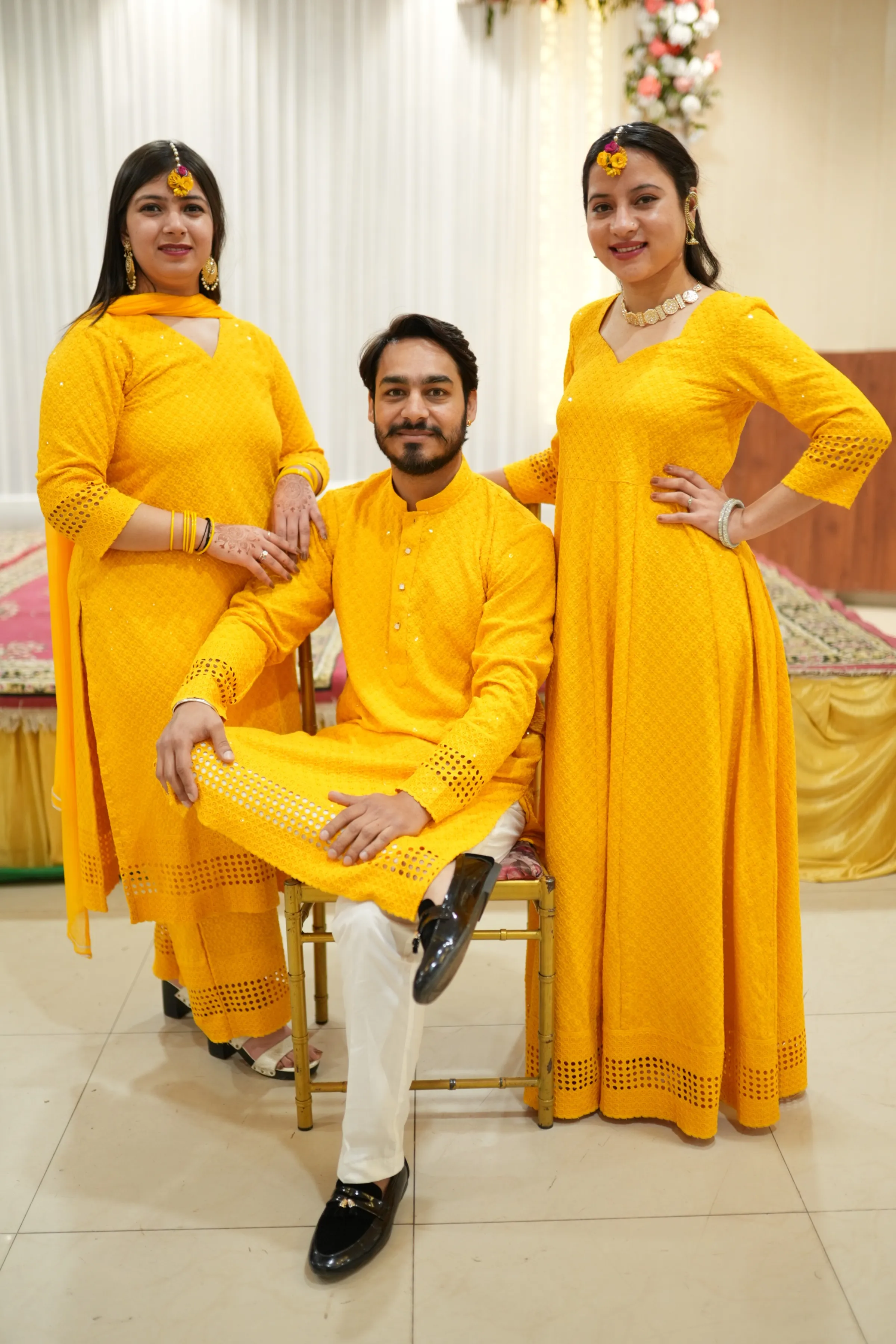 Mustard Gold Sequined Suit Set