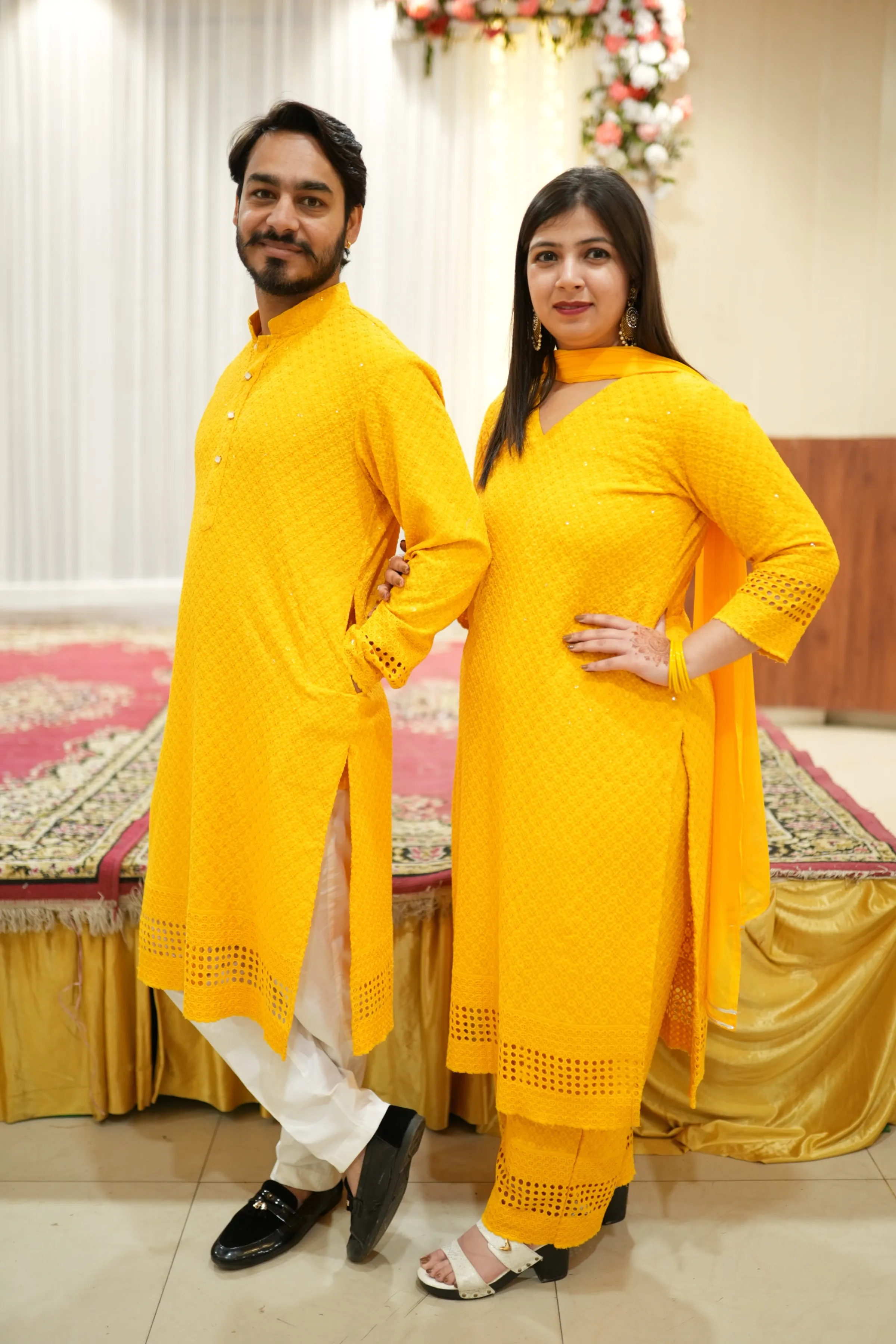 Mustard Gold Sequined Suit Set