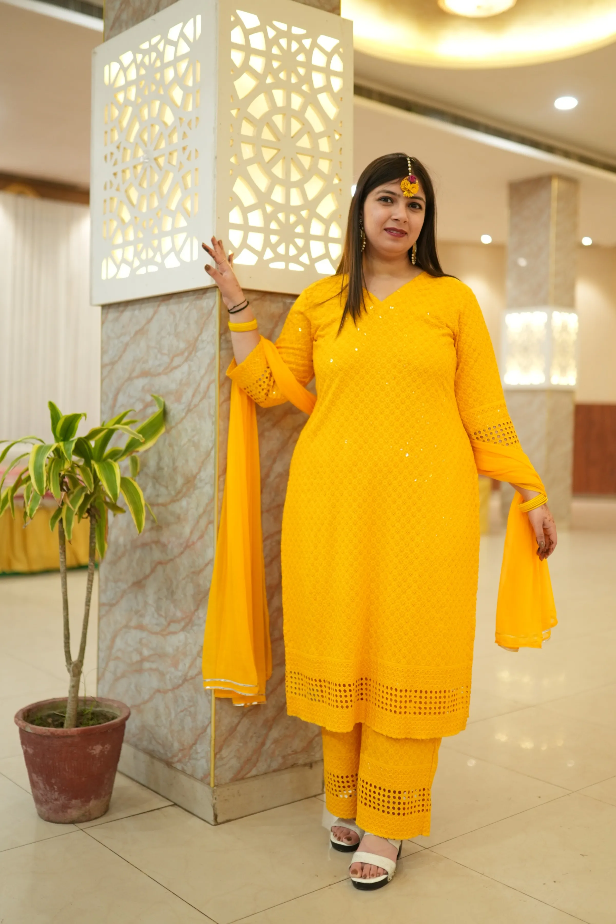 Mustard Gold Sequined Suit Set
