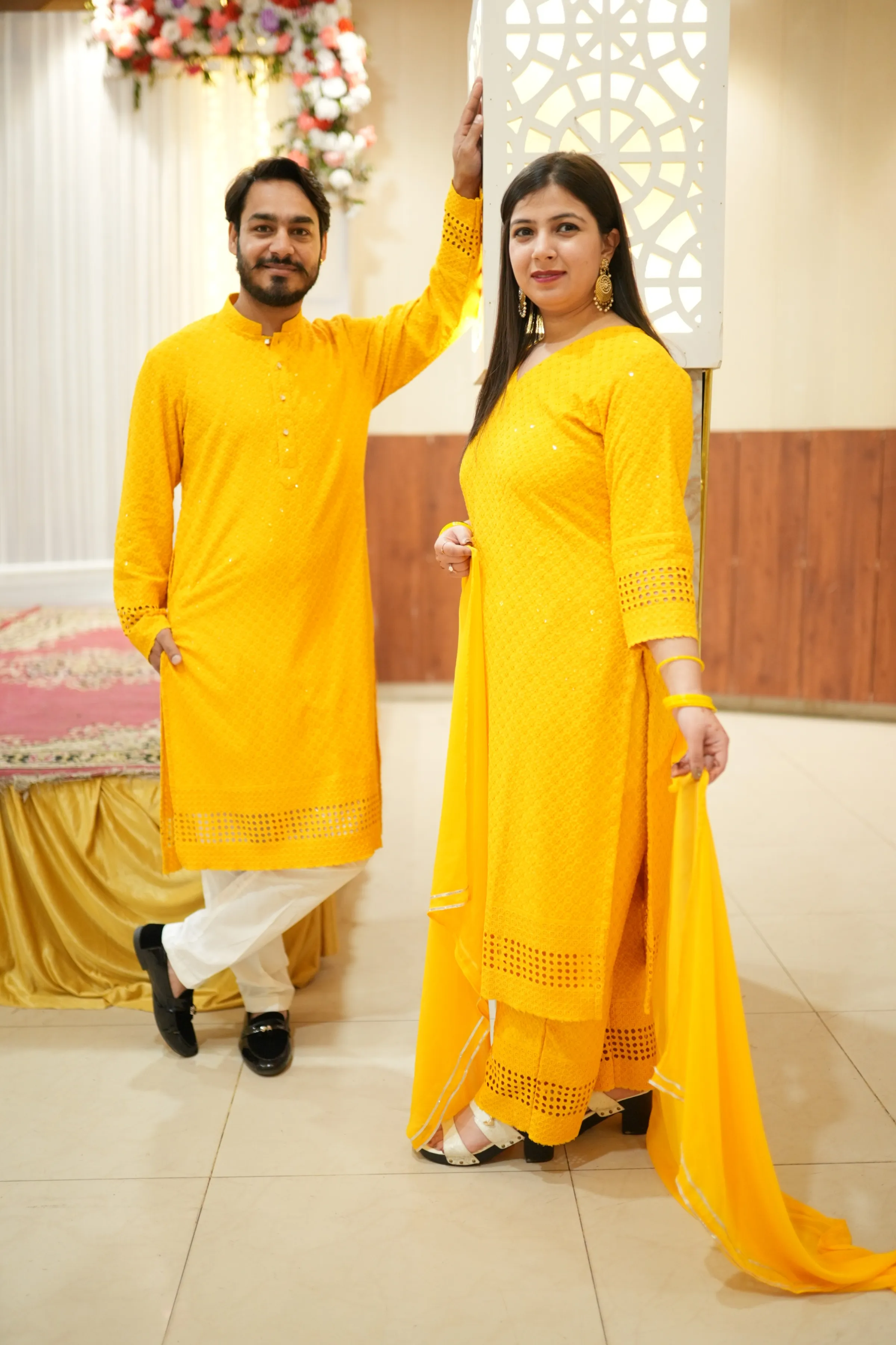 Mustard Gold Sequined Suit Set