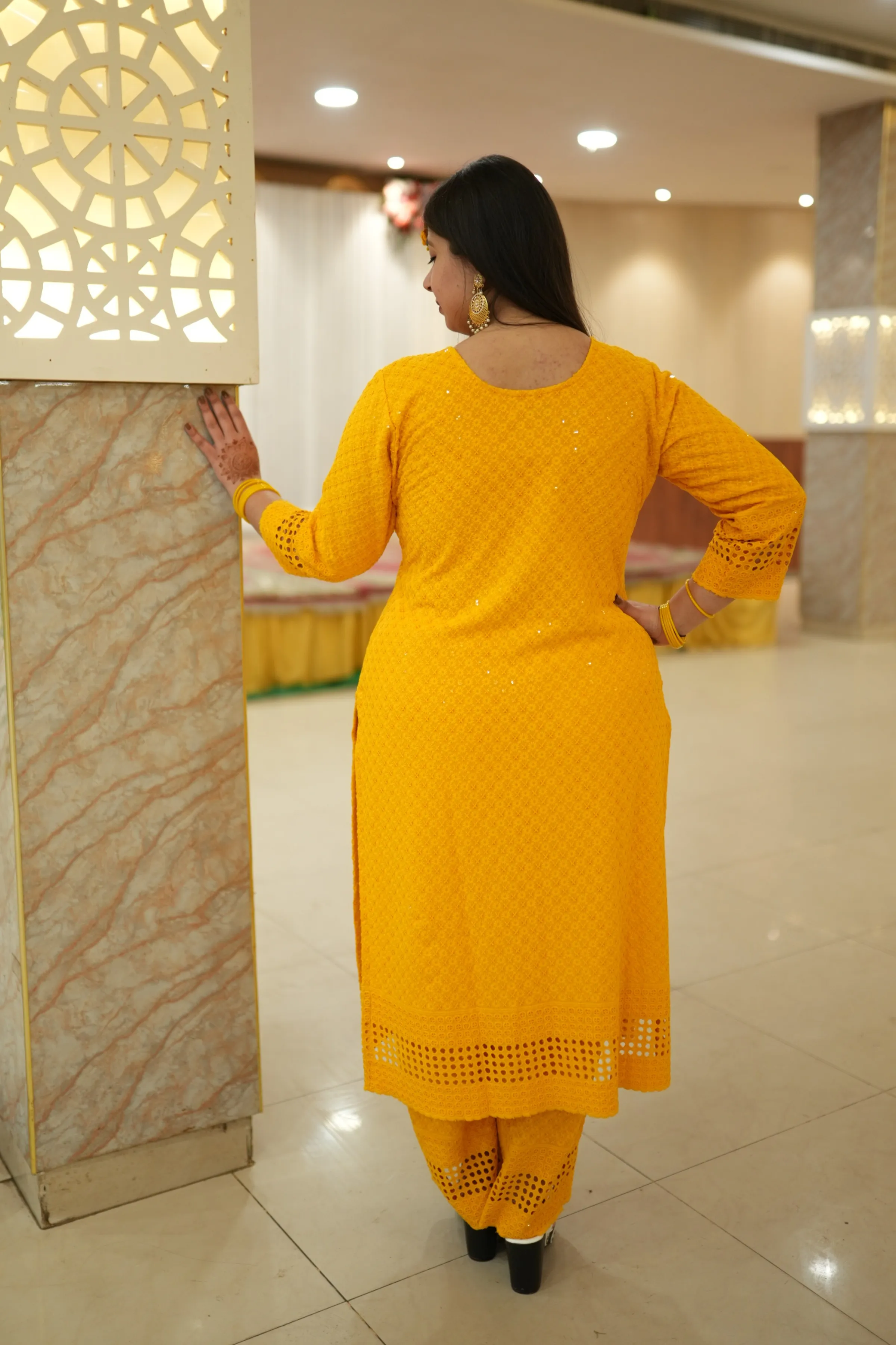 Mustard Gold Sequined Suit Set