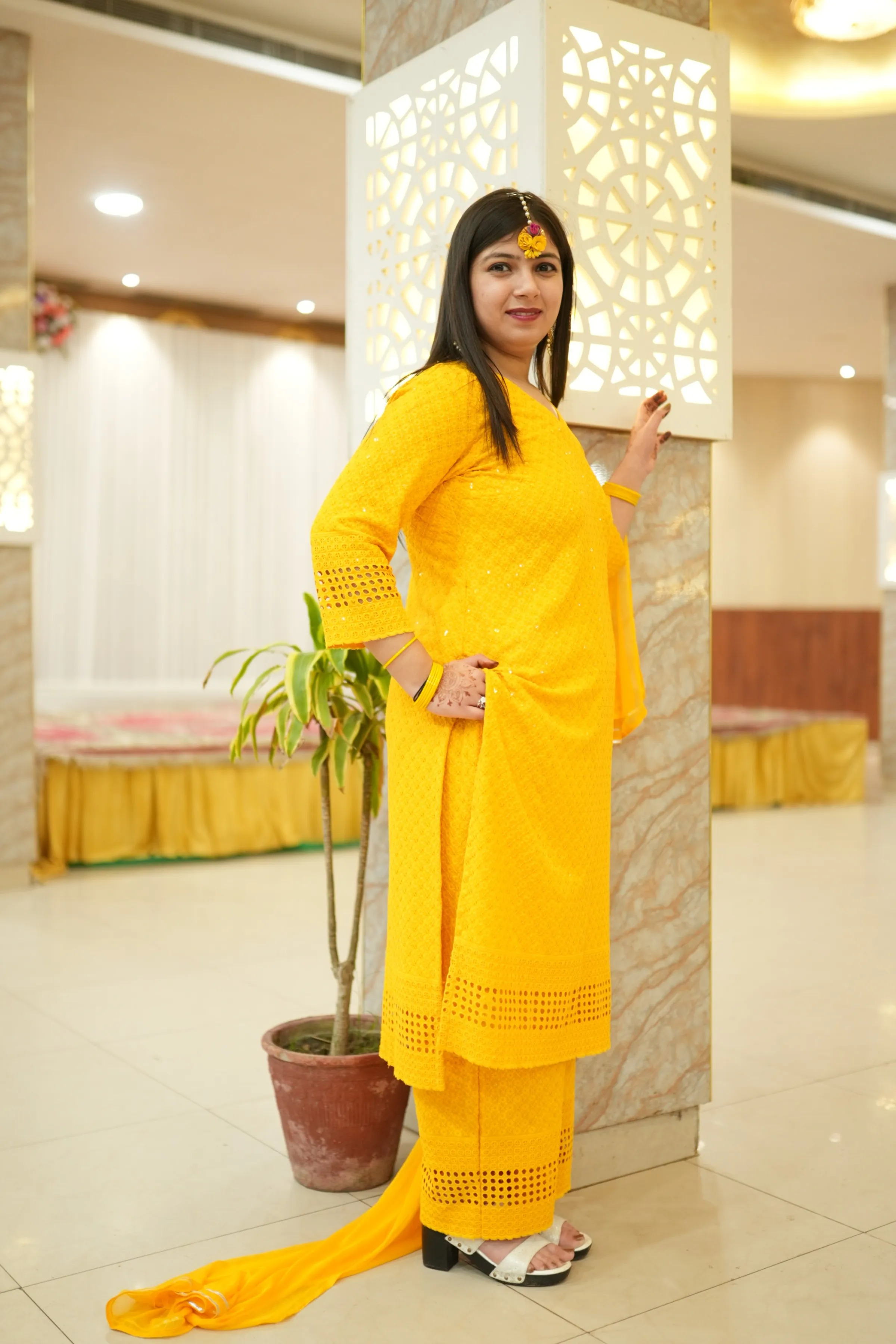 Mustard Gold Sequined Suit Set