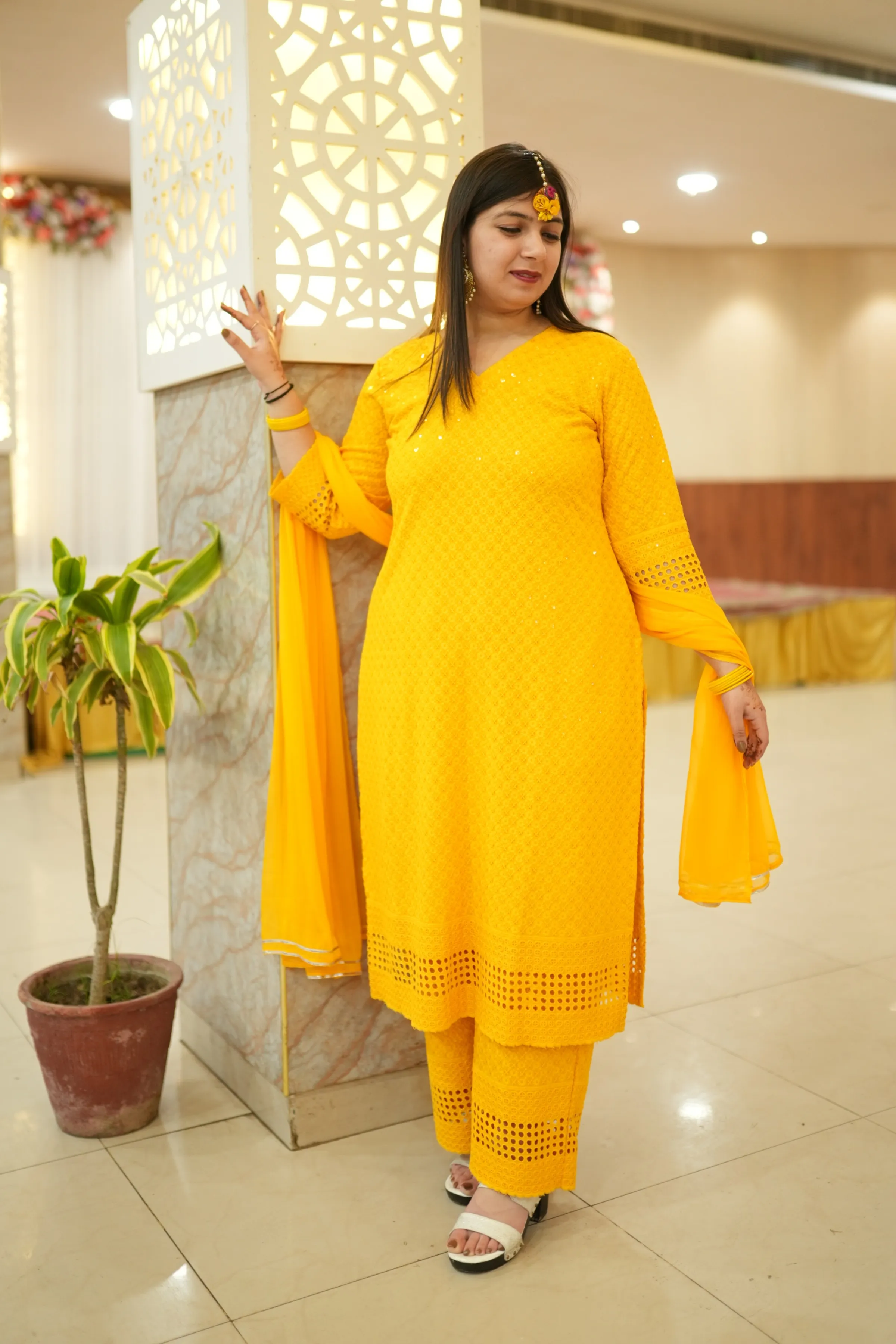 Mustard Gold Sequined Suit Set