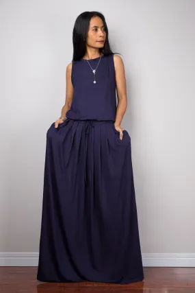 Navy Blue Maxi Dress -  Sleeveless dress : Autumn Thrills Collection No.9s Navy Blue Maxi Dress -  Sleeveless dress : Autumn Thrills Collection No.9s