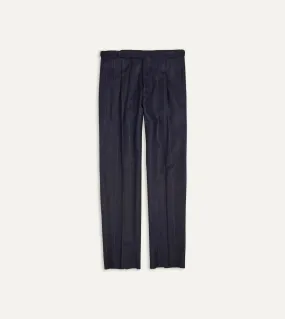 Navy Chalkstripe Wool Flannel Single Pleat Trouser Navy Chalkstripe Wool Flannel Single Pleat Trouser