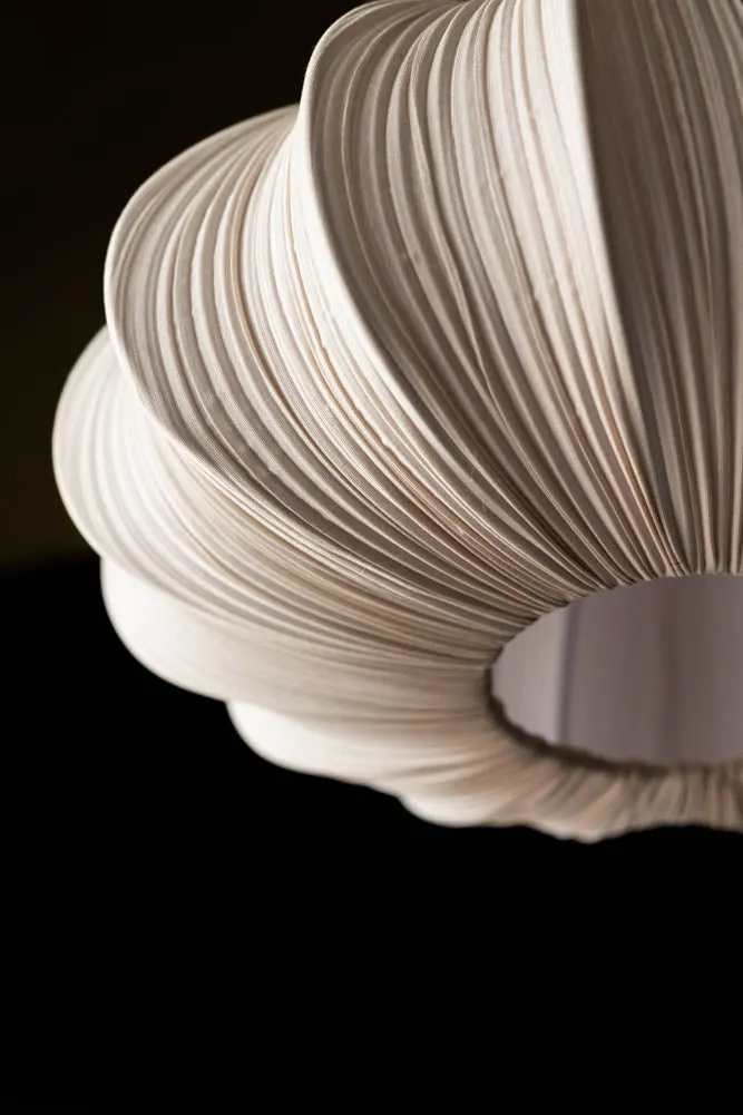 Neutral Pleated Fabric Flush Ceiling Light