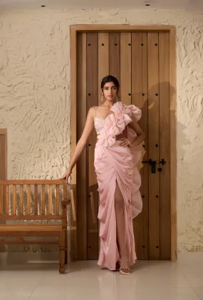 Pariza Baby Pink Satin   Organza Saree Set Pariza Baby Pink Satin   Organza Saree Set