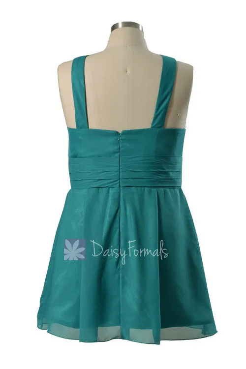 Plus Size Chiffon Bridesmaid Dress Knee Length Pine Green Bridal Party Dress(BM131230)
