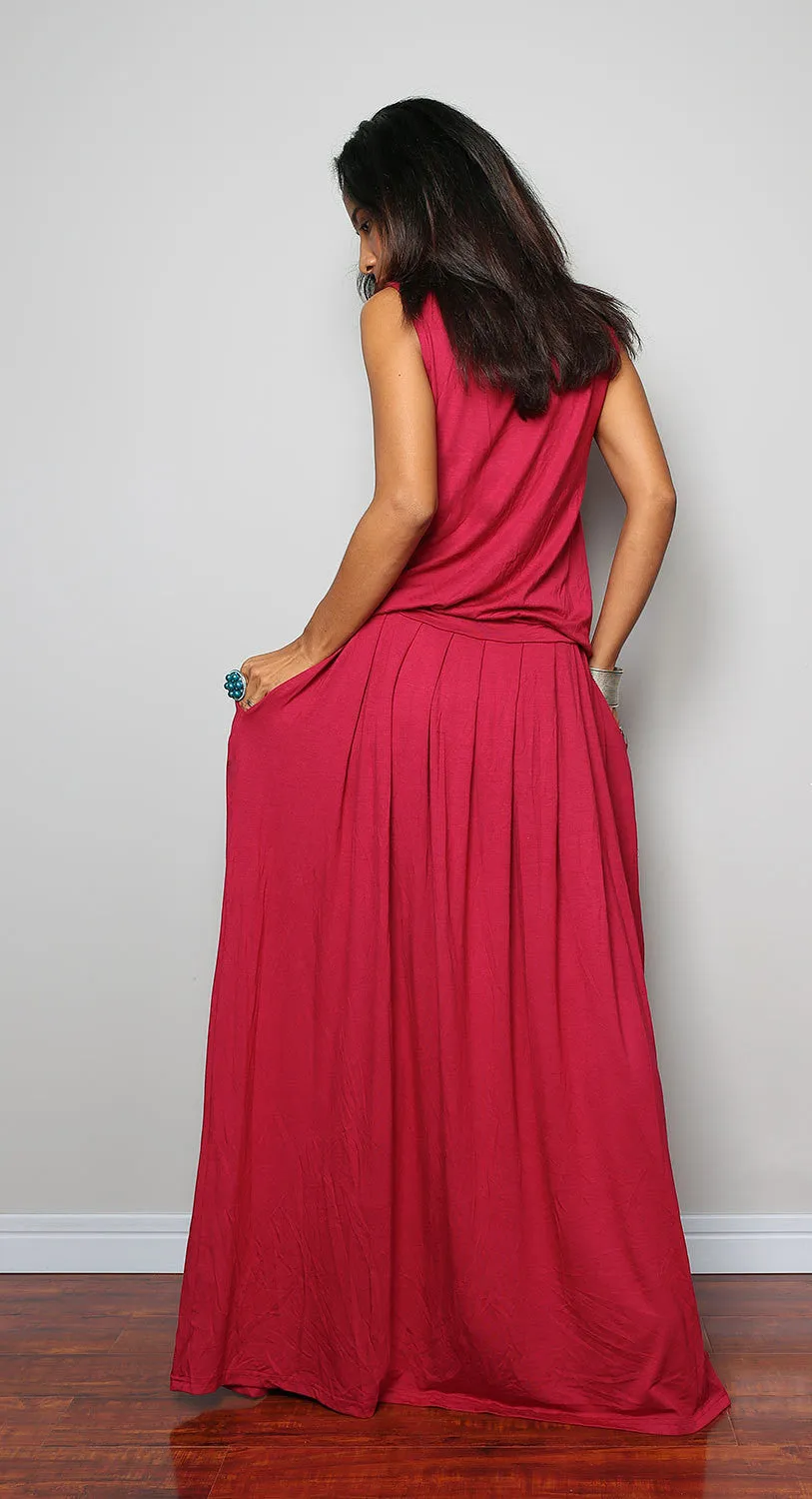 Plus size dress - Wine Red Maxi Dress -  Sleeveless  red dress : Autumn Thrills Collection No.9   (New Arrival)