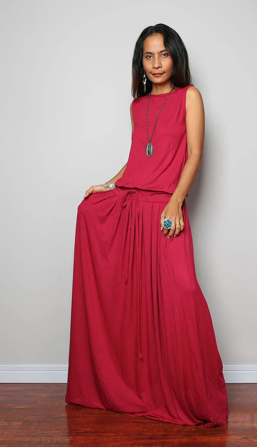 Plus size dress - Wine Red Maxi Dress -  Sleeveless  red dress : Autumn Thrills Collection No.9   (New Arrival)