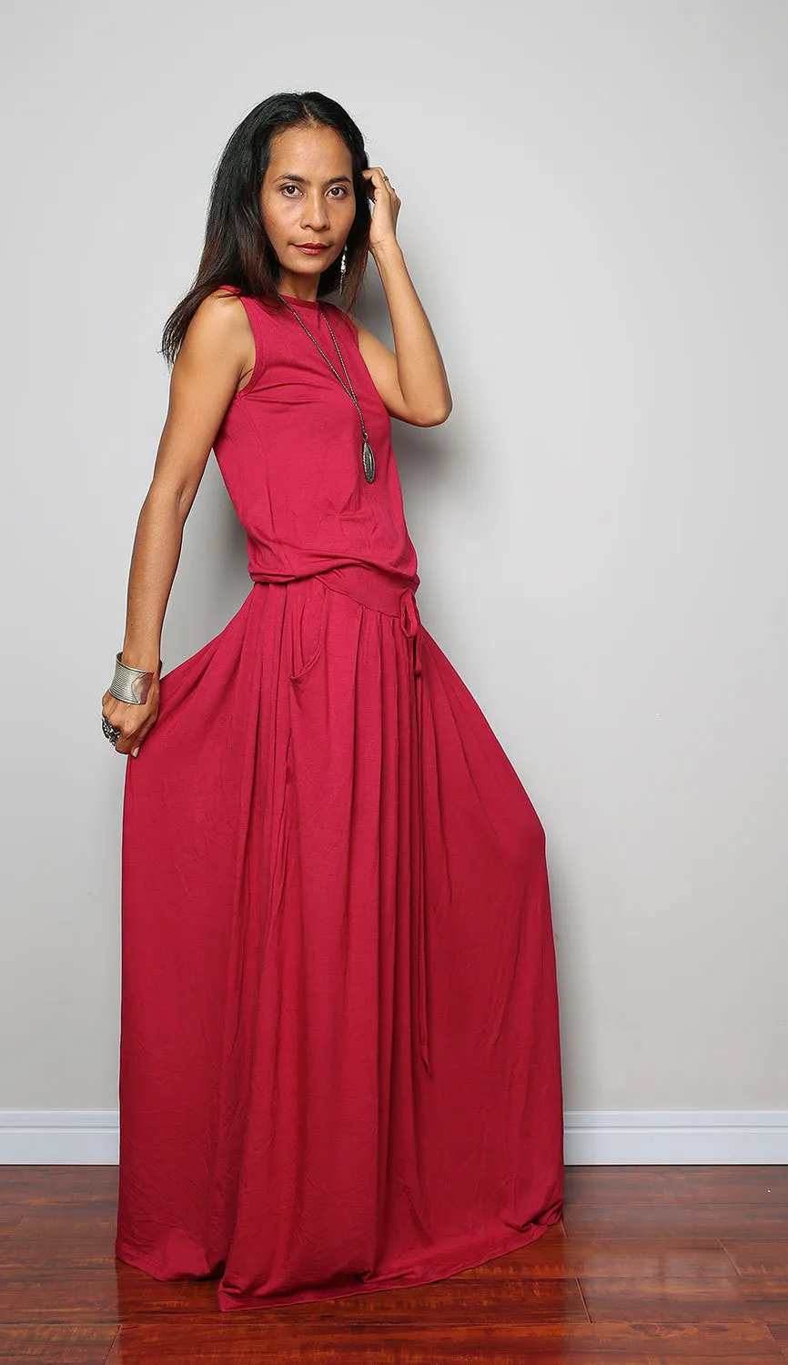Plus size dress - Wine Red Maxi Dress -  Sleeveless  red dress : Autumn Thrills Collection No.9   (New Arrival)