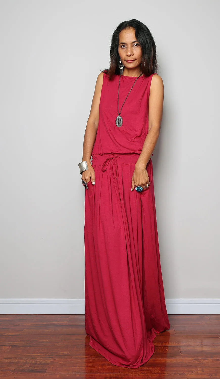 Plus size dress - Wine Red Maxi Dress -  Sleeveless  red dress : Autumn Thrills Collection No.9   (New Arrival)