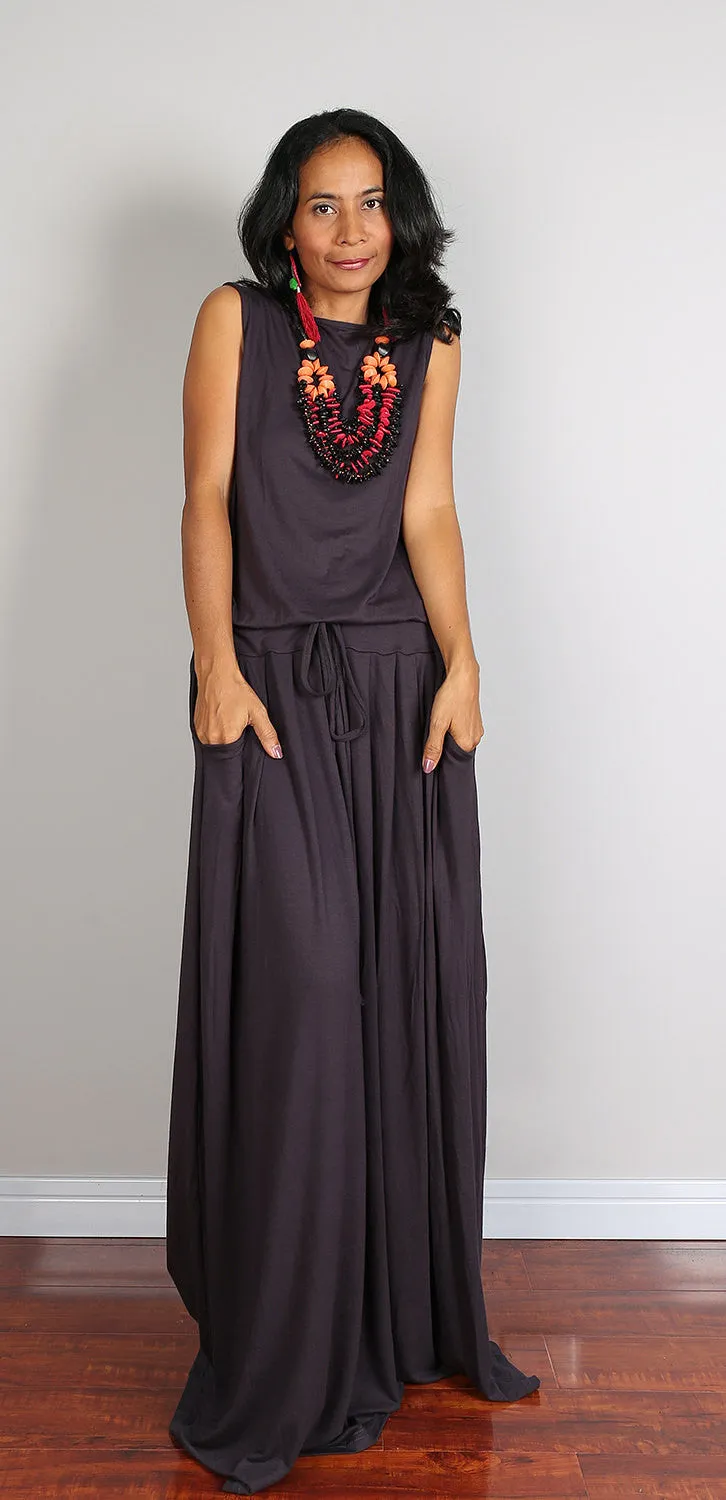 PLUS SIZE Maxi Dress -  Sleeveless Dark Grey dress : Autumn Thrills Collection No.9
