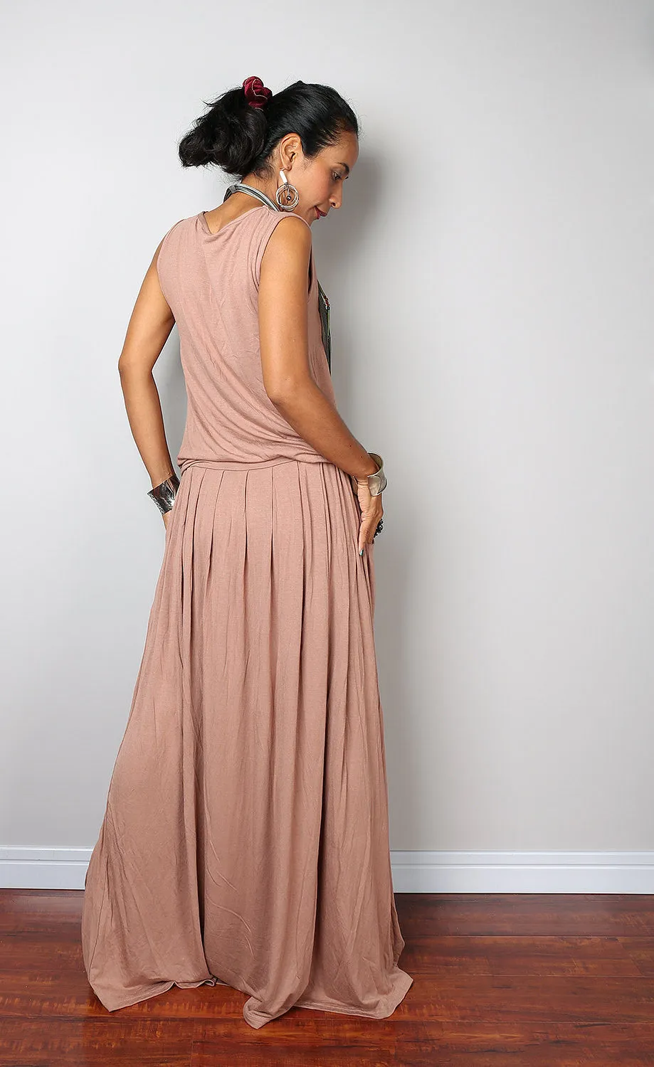 PLUS SIZE Maxi Dress -  Sleeveless Nude/light brown dress : Autumn Thrills Collection No.9