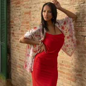 Primavera - Long Satin Silk Scarf - Pink Primavera - Long Satin Silk Scarf - Pink