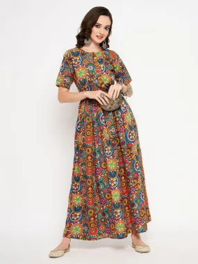 Printed Maxi Dress with Belt Printed Maxi Dress with Belt