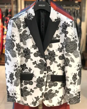 Prom Blazer - Floral Black & Silver - Prom - Tuxedo Prom Blazer - Floral Black & Silver - Prom - Tuxedo