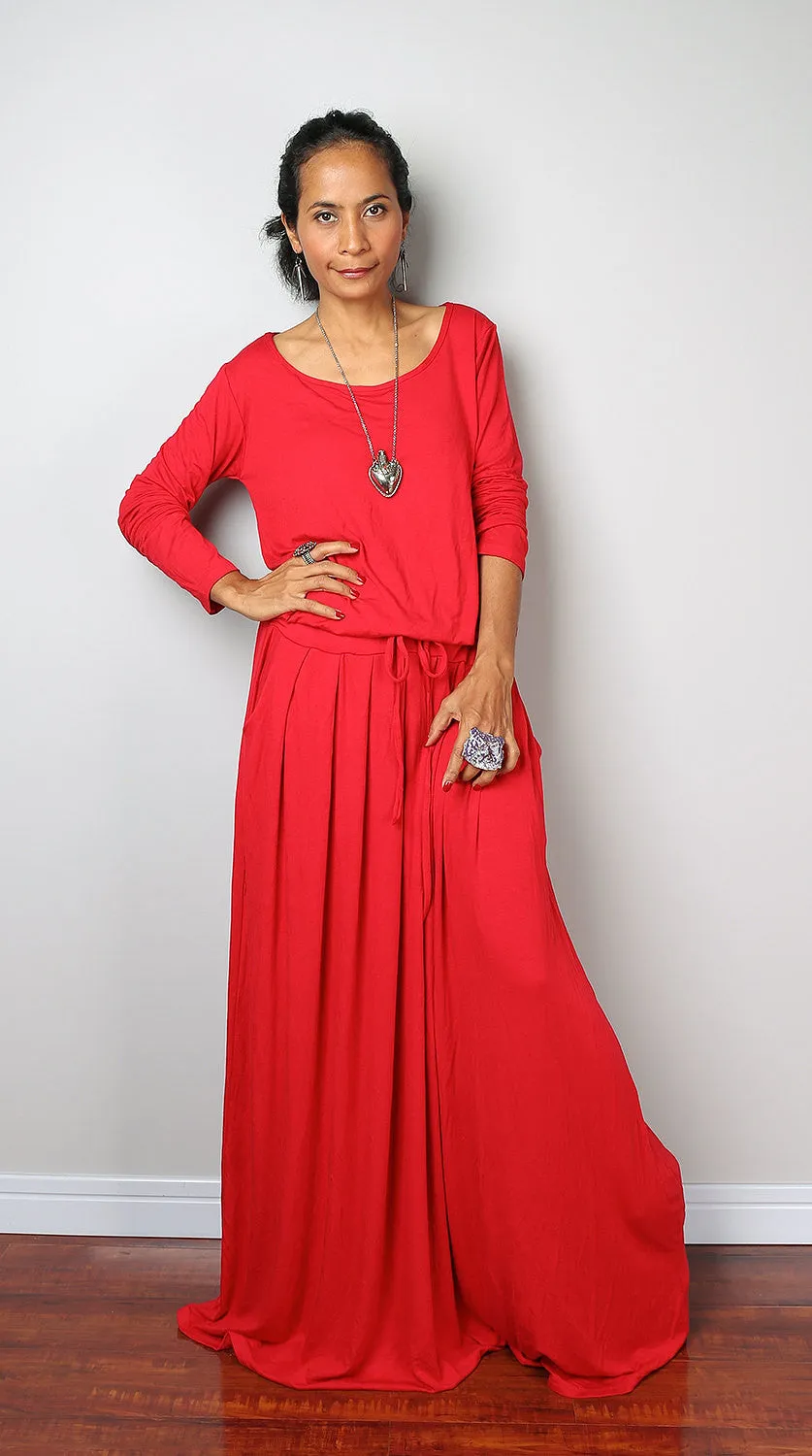 Red Dress -  Long Sleeved Red Maxi dress : Autumn Thrills Collection No.1s  (Best Seller)