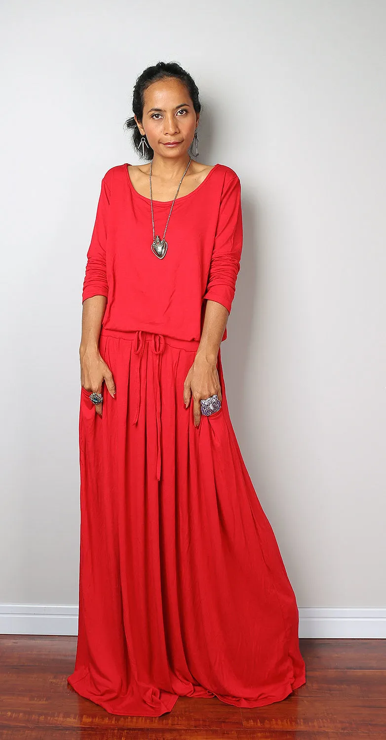 Red Dress -  Long Sleeved Red Maxi dress : Autumn Thrills Collection No.1s  (Best Seller)