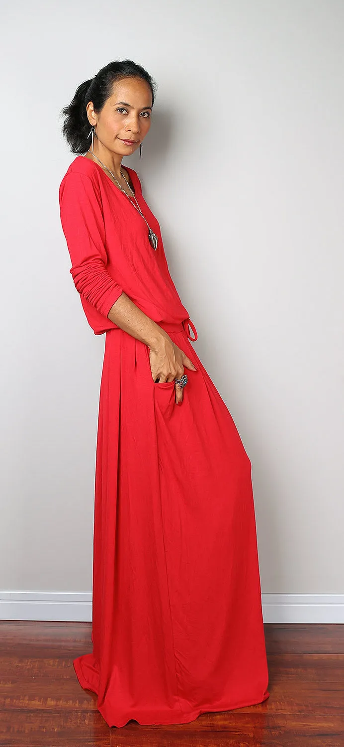 Red Dress -  Long Sleeved Red Maxi dress : Autumn Thrills Collection No.1s  (Best Seller)
