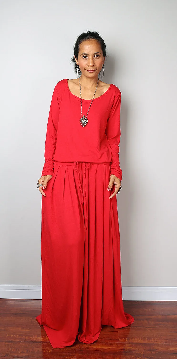 Red Dress -  Long Sleeved Red Maxi dress : Autumn Thrills Collection No.1s  (Best Seller)