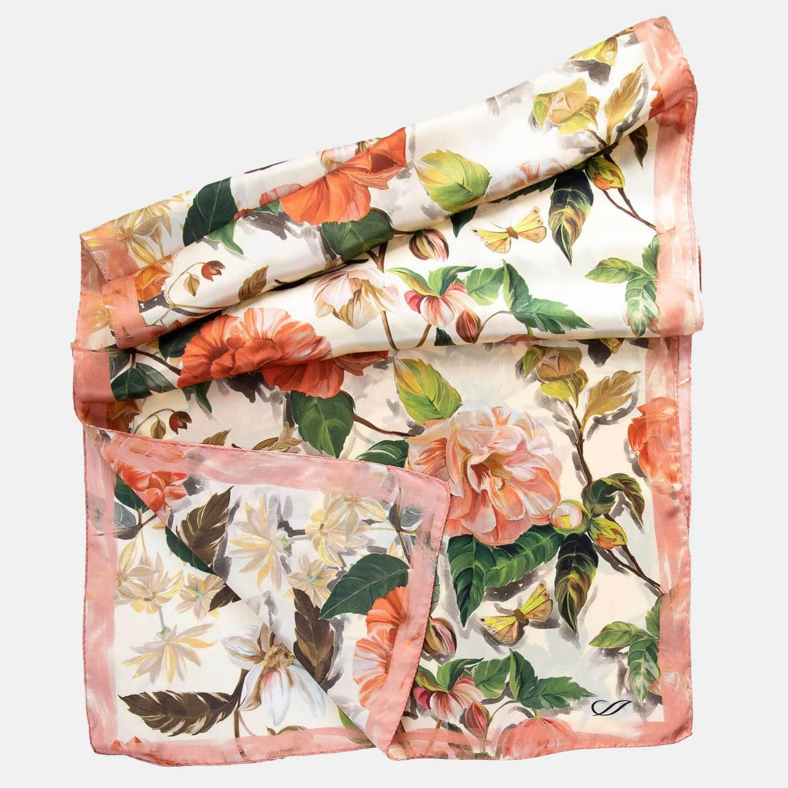 Rosa - Long Satin Silk Scarf - Peach