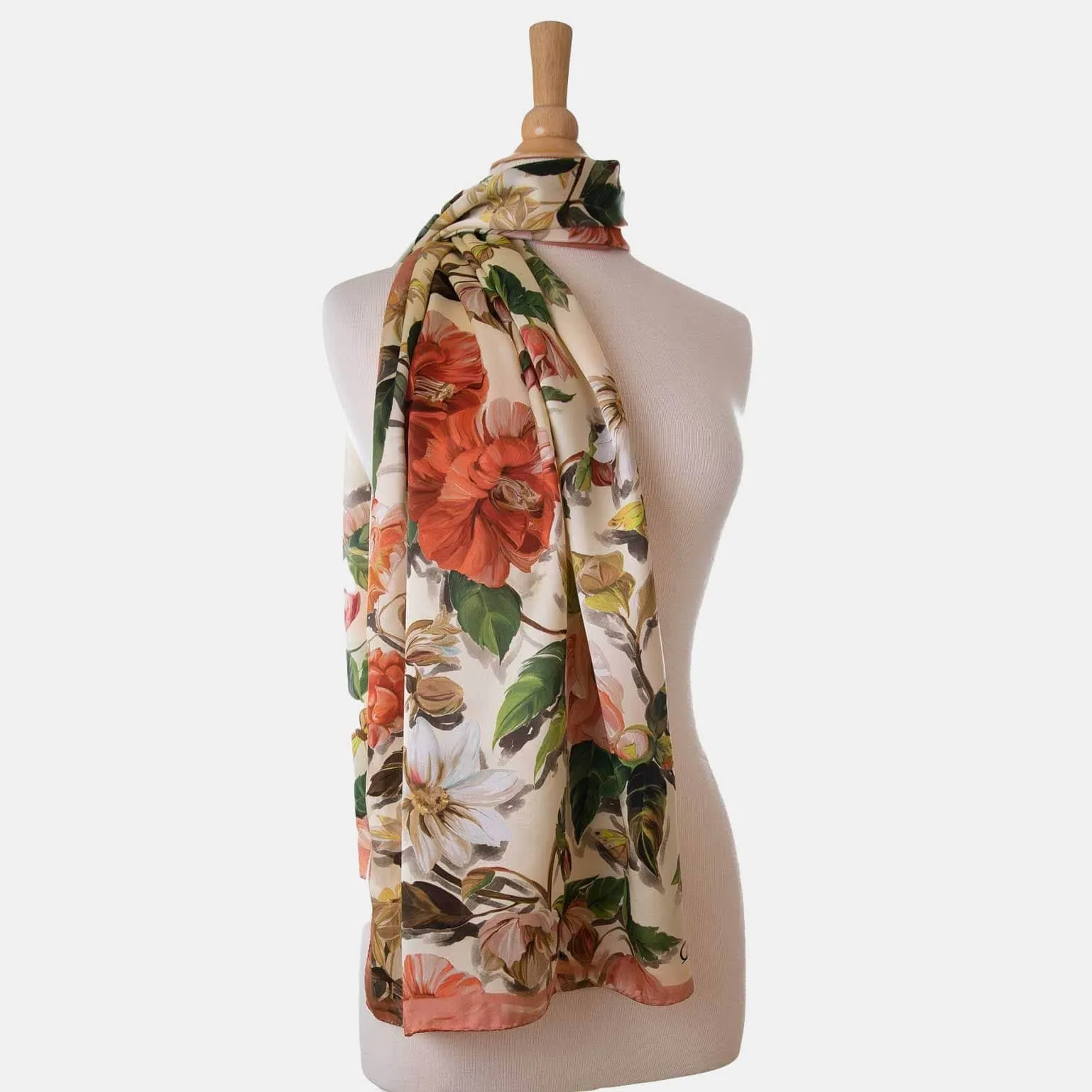 Rosa - Long Satin Silk Scarf - Peach