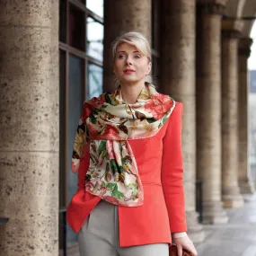 Rosa - Long Satin Silk Scarf - Peach Rosa - Long Satin Silk Scarf - Peach