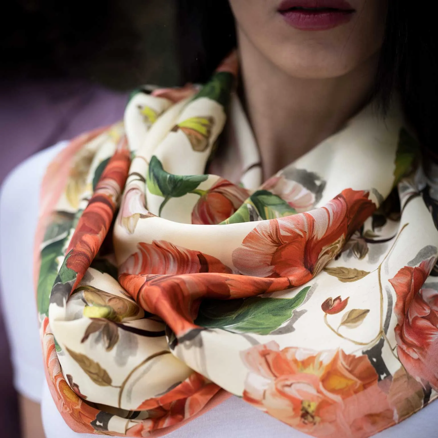 Rosa - Long Satin Silk Scarf - Peach