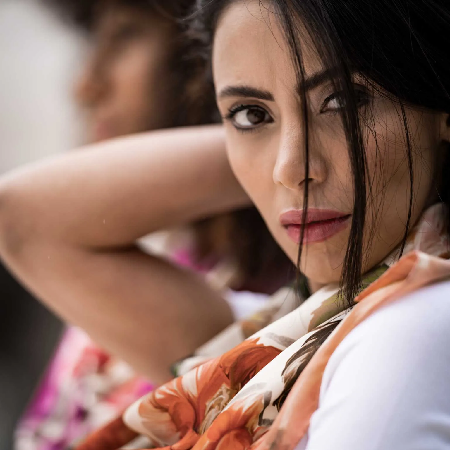 Rosa - Long Satin Silk Scarf - Peach