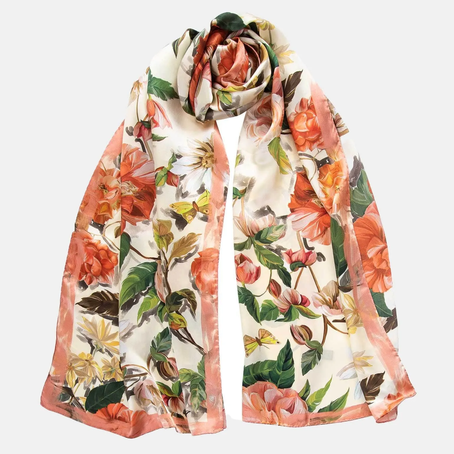 Rosa - Long Satin Silk Scarf - Peach