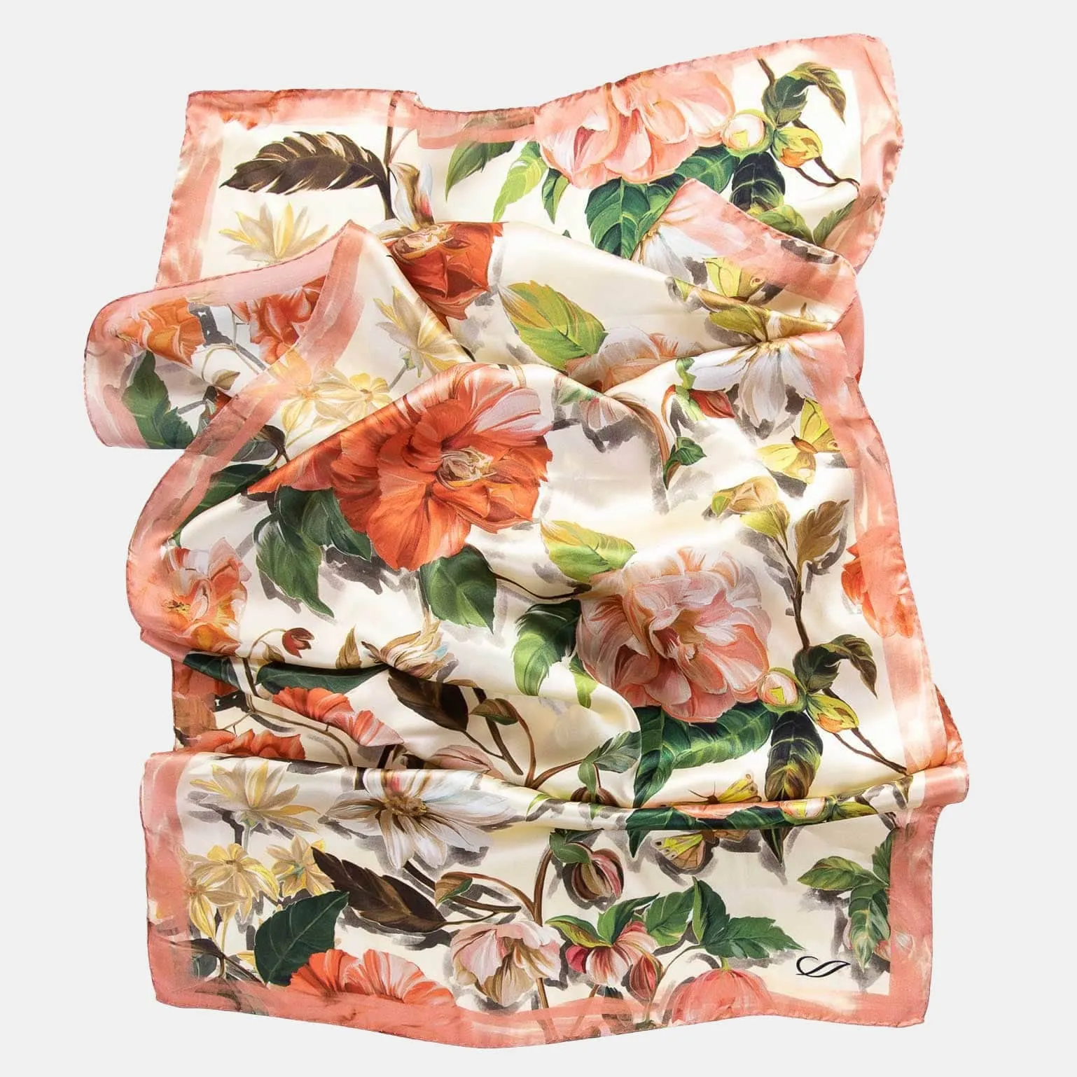 Rosa - Long Satin Silk Scarf - Peach