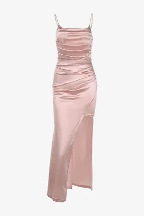Rose Gold Satin Maxi Slit Dress Rose Gold Satin Maxi Slit Dress