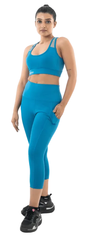 Sea Port Blue Sports Bra-Capri Pant Co-Ord Set Sea Port Blue Sports Bra-Capri Pant Co-Ord Set