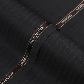 Self Textured Stripes-Dark Grey, Wool Blend, Tropical Exclusive Suiting Fabric Self Textured Stripes-Dark Grey, Wool Blend, Tropical Exclusive Suiting Fabric