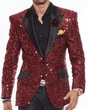 Sequin Blazer for Men, Stella Red  - Blazers - Prom - Red Sequin Blazer for Men, Stella Red  - Blazers - Prom - Red
