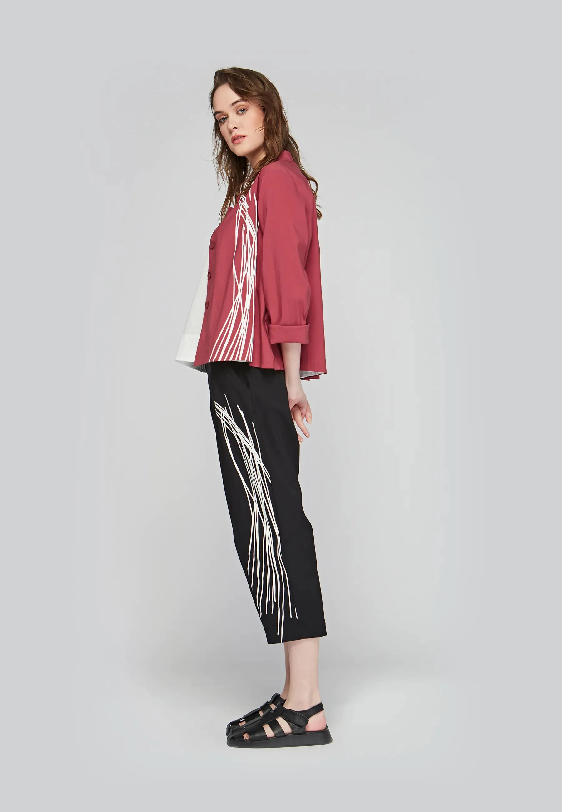SERAPHINA Printed, stretch linen & cotton blended jacket