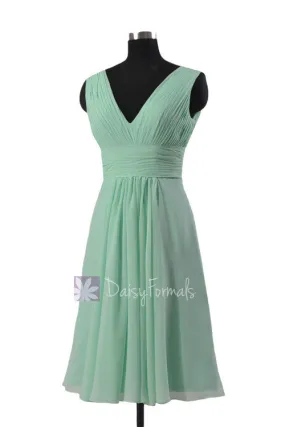 Short Mint Bridesmaid Dress W/ Deep V-Neck Chiffon Wedding Party Dress (BM1422A) Short Mint Bridesmaid Dress W/ Deep V-Neck Chiffon Wedding Party Dress (BM1422A)