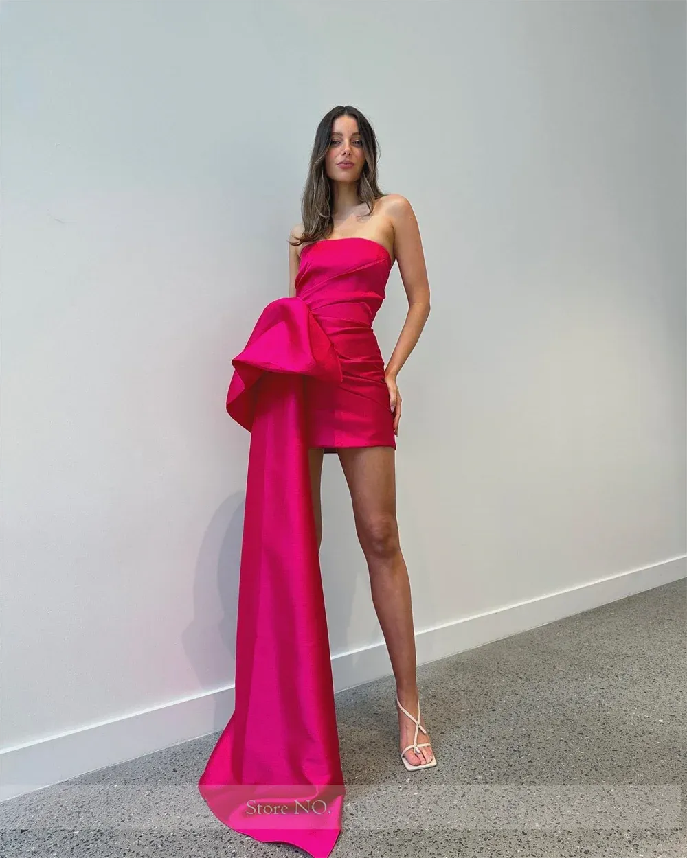 Simple Boat Collar Satin Ruched Mini Prom Dress