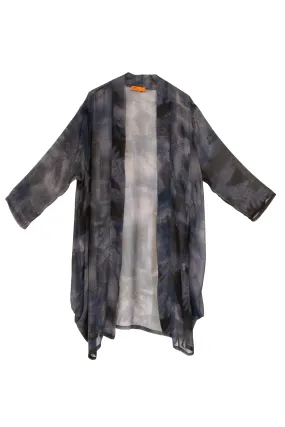 Slate Print Side Drape Long Duster 8609 Slate Print Side Drape Long Duster 8609