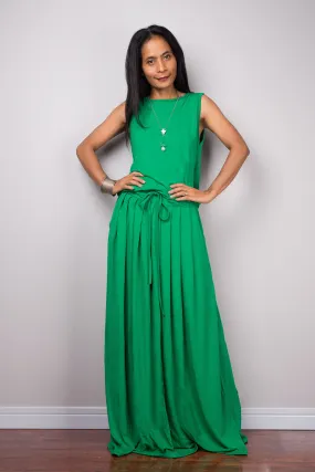 Sleeveless green maxi dress, Long green full dress with pockets Sleeveless green maxi dress, Long green full dress with pockets