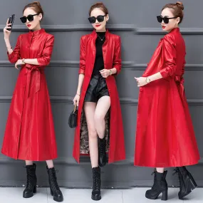 Spring And Autumn Long Women's Slim Fit Slimming Leather Wind Coat Fur Coat Baggy Coat Spring And Autumn Long Women's Slim Fit Slimming Leather Wind Coat Fur Coat Baggy Coat