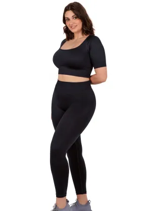 Square Neck Short Sleeve Crop Top and Seamless High Waist Full Length Leggings Square Neck Short Sleeve Crop Top and Seamless High Waist Full Length Leggings