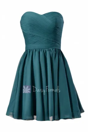 Stylish Peacock Teal  Mini Skirt Strapless Chiffon Cocktail Bridesmaid Dress(BM10824N) Stylish Peacock Teal  Mini Skirt Strapless Chiffon Cocktail Bridesmaid Dress(BM10824N)