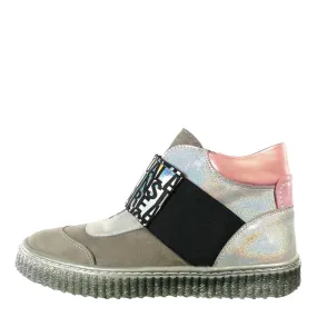 Szamos Kid Girl High-Top Shoes Grey And Pink With Wide Shiny Graphic Strechy Strap And Side Zipper - Made In Europe Szamos Kid Girl High-Top Shoes Grey And Pink With Wide Shiny Graphic Strechy Strap And Side Zipper - Made In Europe