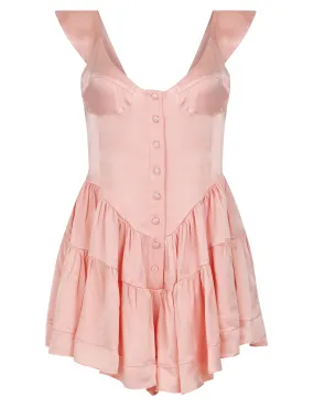 The Elisabeth Romper Dress - Baby Pink Satin The Elisabeth Romper Dress - Baby Pink Satin