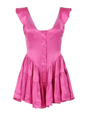 The Elisabeth Romper Dress - Hot Pink Satin The Elisabeth Romper Dress - Hot Pink Satin