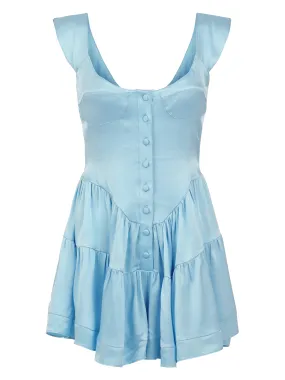 The Elisabeth Romper Dress - Sky Blue Satin The Elisabeth Romper Dress - Sky Blue Satin
