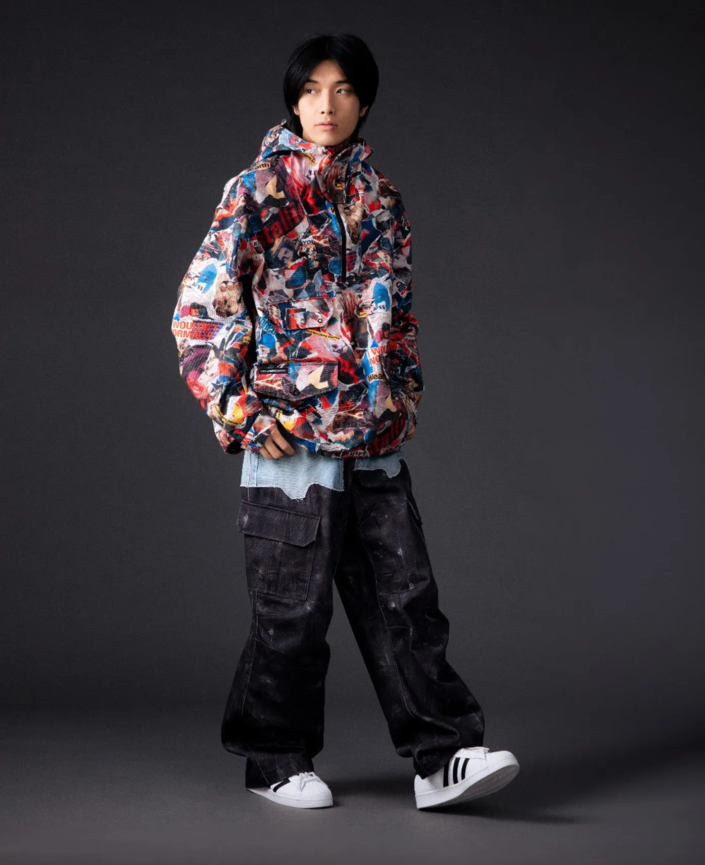 Unisex Magazine Printed Anorak Jacket (Red)